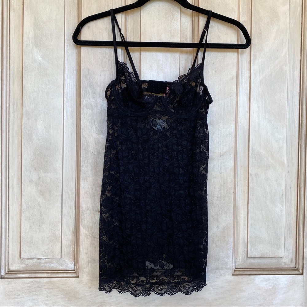 Black lace lingerie slip dress with wire support